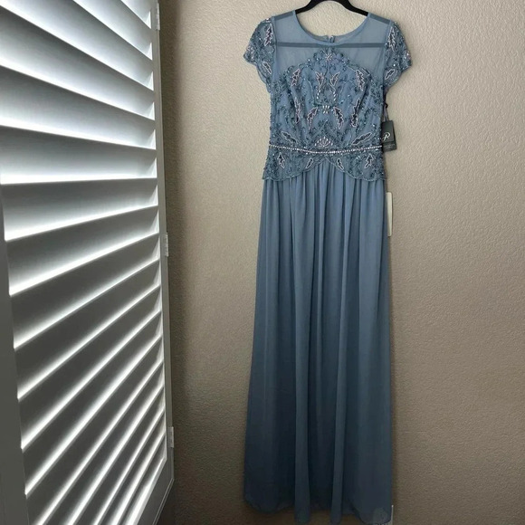 NWT Adrianna Papell Women's Beaded Bodice Formal Maxi Dress with GGT Skirt Blue - Picture 12 of 12
